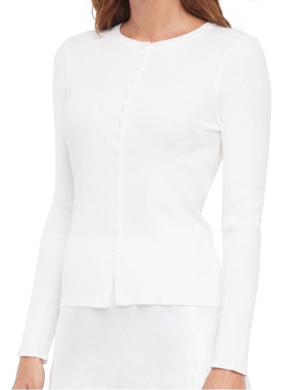 EUC, Express Ribbed Button Up White Sweater, Lightweight Crewneck, Size XS
